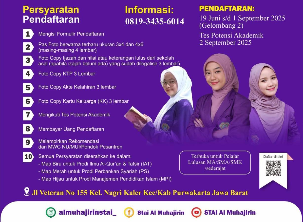 STAI Al-Muhajirin Purwakarta Buka Pendaftaran Beasiswa Peduli Umat 2025, Gratis Biaya Kuliah!